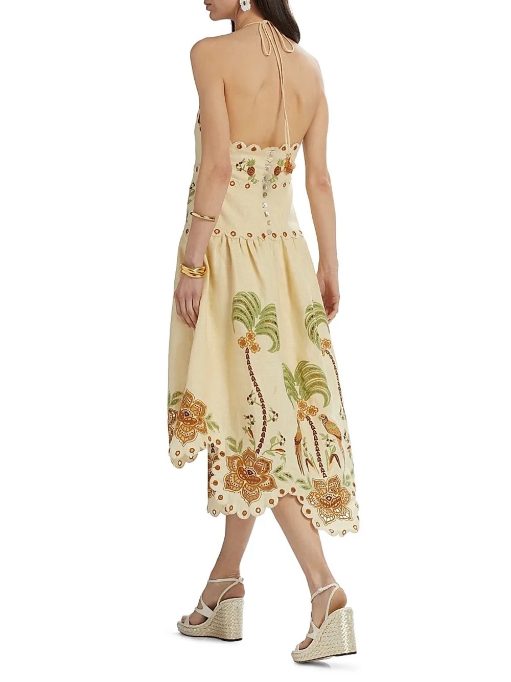 NWT Farm Rio Delicate Forest Linen Halter Eyelet Midi Dress - Picture 6 of 15